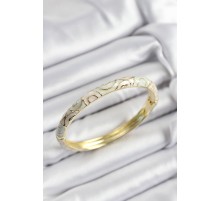 Mineli Pirinç Beyaz Sarmal Motifli Gold Renk Kadın Kelepçe - TJ-BB7417