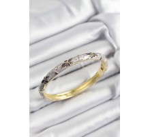 Mineli Pirinç Gri Çiçek Motifli Gold Renk Kadın Kelepçe - TJ-BB7418