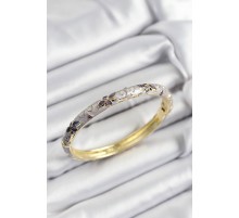 Mineli Pirinç Gri Çiçek Motifli Gold Renk Kadın Kelepçe - TJ-BB7418