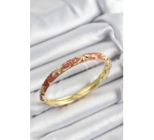 Mineli Pirinç Krem Çiçek Motifli Gold Renk Kadın Kelepçe - TJ-BB7419