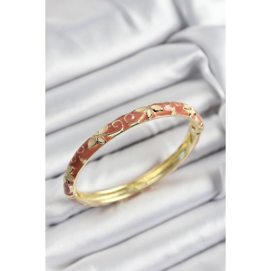 Mineli Pirinç Krem Çiçek Motifli Gold Renk Kadın Kelepçe - TJ-BB7419