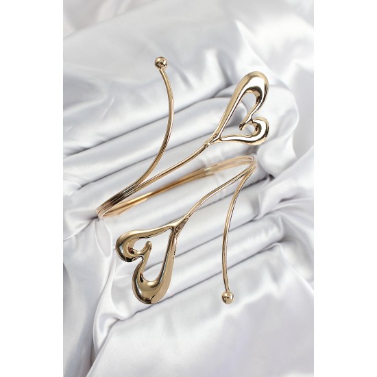 Pirinç Kalp Model Gold Renk Kadın Pazu Bileklik - TJ-BB7422