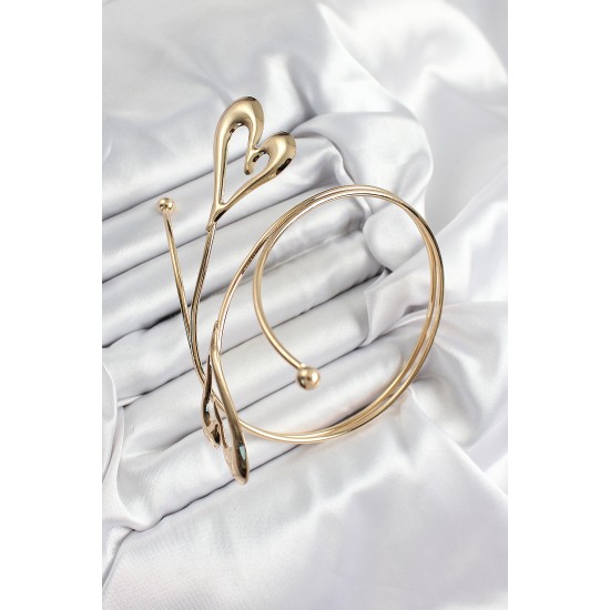 Pirinç Kalp Model Gold Renk Kadın Pazu Bileklik - TJ-BB7422