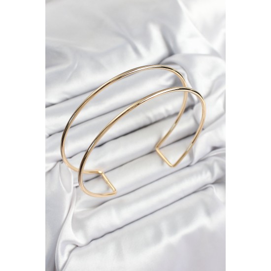 Pirinç Çift Görünümlü Model Gold Renk Kadın Pazu Bileklik - TJ-BB7424