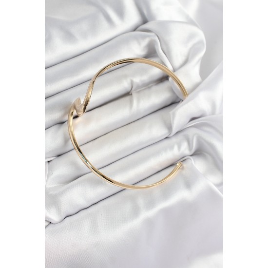 Pirinç Dalgalı Model Gold Renk Kadın Pazu Bileklik - TJ-BB7428