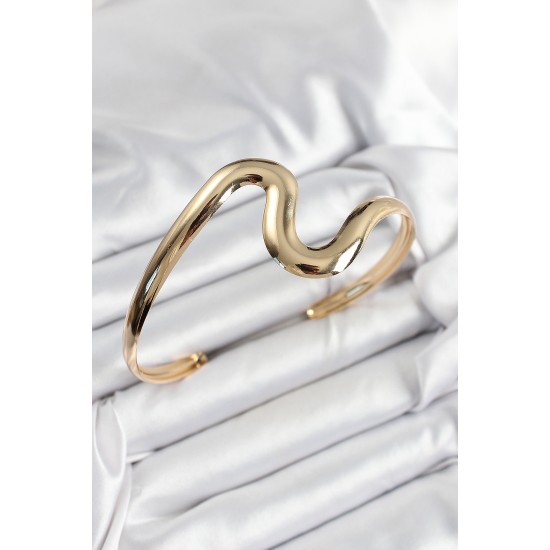 Pirinç Dalgalı Model Gold Renk Kadın Pazu Bileklik - TJ-BB7428