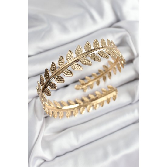 Pirinç Yaprak Model Gold Renk Kadın Pazu Bileklik - TJ-BB7429