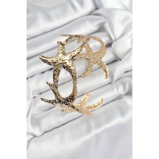 Pirinç Sıralı Deniz Yıldızı Model Gold Renk Kadın Pazu Bileklik - TJ-BB7430