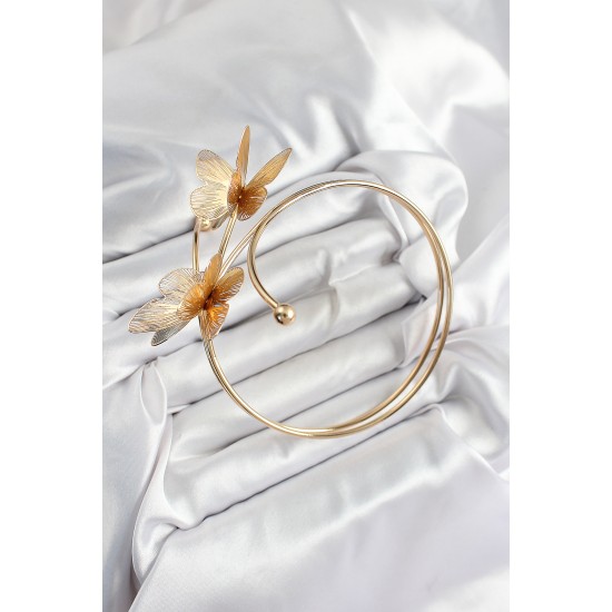 Pirinç Kelebek Model Gold Renk Kadın Pazu Bileklik - TJ-BB7431
