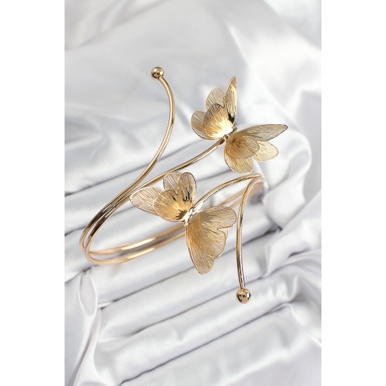 Pirinç Kelebek Model Gold Renk Kadın Pazu Bileklik - TJ-BB7431
