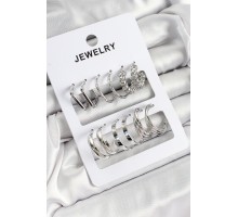 Pirinç Karışık Halka Model Gümüş Renk 6 Çift Kadın Küpe Set - TJ-BKP10888
