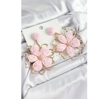 Pirinç Pembe Çiçek Model Gold Renk Kadın Hasır Küpe - TJ-BKP10890