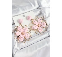 Pirinç Pembe Çiçek Model Gold Renk Kadın Hasır Küpe - TJ-BKP10890