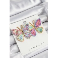 Pirinç Rainbow Kelebek Model Gold Renk Kadın Hasır Küpe TJ-BKP10892