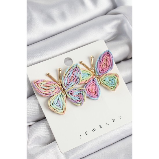 Pirinç Rainbow Kelebek Model Gold Renk Kadın Hasır Küpe - TJ-BKP10892