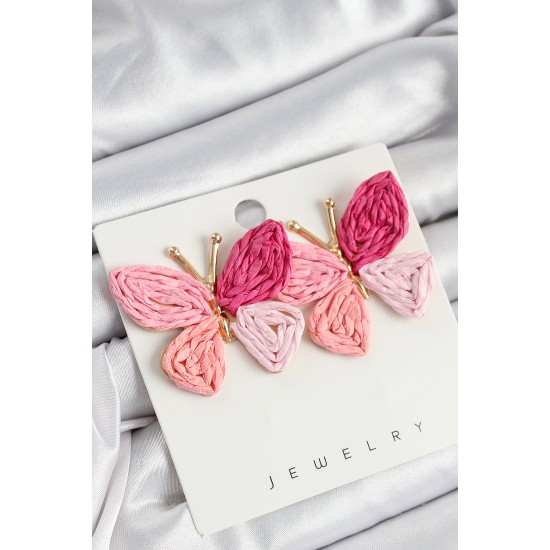 Pirinç Pembe Kelebek Model Gold Renk Kadın Hasır Küpe - TJ-BKP10893