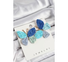 Pirinç Mavi Kelebek Model Gold Renk Kadın Hasır Küpe - TJ-BKP10894