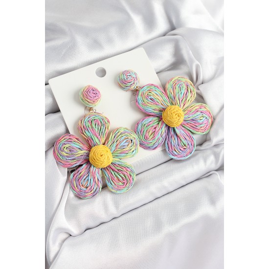 Pirinç Rainbow Papatya Model Gold Renk Kadın Hasır Küpe - TJ-BKP10895