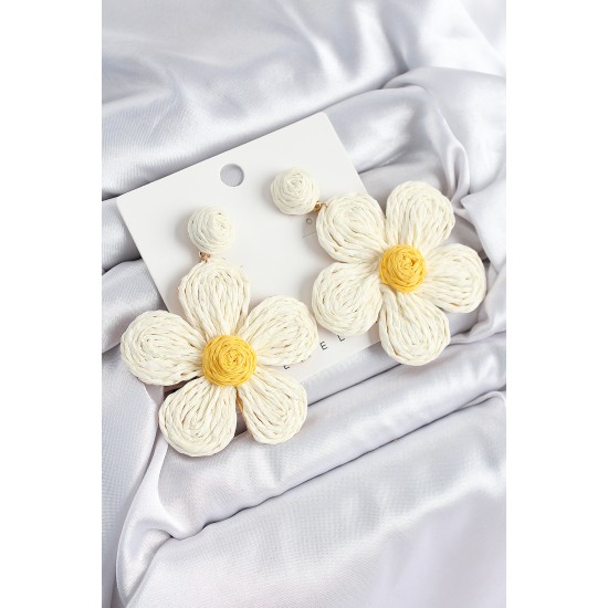 Pirinç Krem Papatya Model Gold Renk Kadın Hasır Küpe - TJ-BKP10896