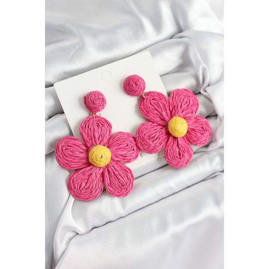 Pirinç Pembe Papatya Model Gold Renk Kadın Hasır Küpe - TJ-BKP10897