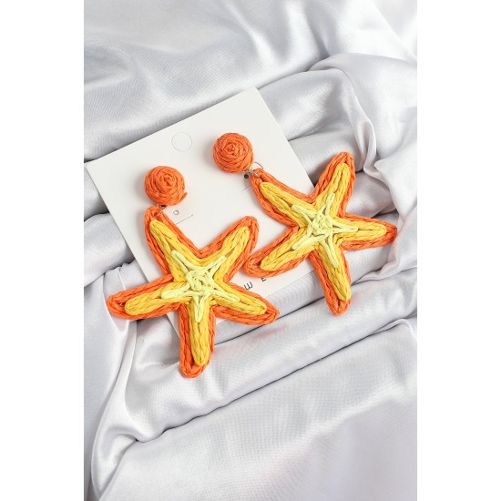 Pirinç Turuncu Deniz Yıldızı Model Gold Renk Kadın Hasır Küpe - TJ-BKP10898