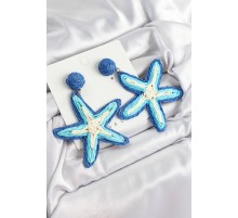 Pirinç Mavi Deniz Yıldızı Model Gold Renk Kadın Hasır Küpe - TJ-BKP10900