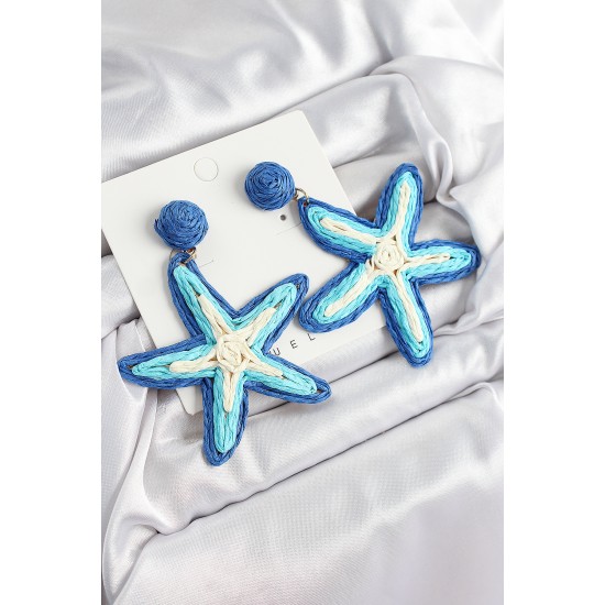 Pirinç Mavi Deniz Yıldızı Model Gold Renk Kadın Hasır Küpe - TJ-BKP10900