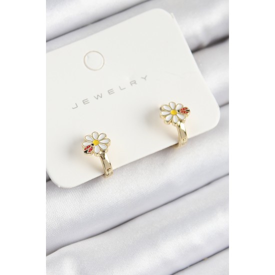 Pirinç Papatya Model Gold Renk Çocuk Küpe - TJ-BKP10903