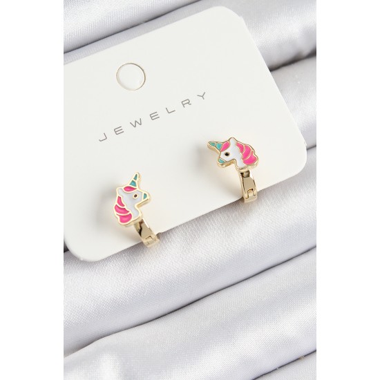 Pirinç Unıcorn Model Gold Renk Çocuk Küpe - TJ-BKP10905