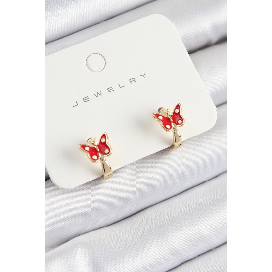 Pirinç Kelebek Model Gold Renk Çocuk Küpe - TJ-BKP10907