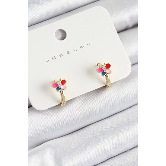 Pirinç Zirkon Taşlı Kelebek Model Gold Renk Çocuk Küpe - TJ-BKP10908