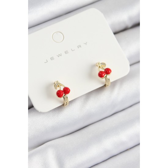 Pirinç Kiraz Model Gold Renk Çocuk Küpe - TJ-BKP10910