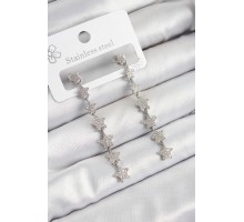 Pirinç Zirkon Taşlı Sallantılı Yıldız Model Gümüş Renk Kadın Küpe - TJ-BKP10911