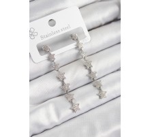 Pirinç Zirkon Taşlı Sallantılı Yıldız Model Gümüş Renk Kadın Küpe - TJ-BKP10911