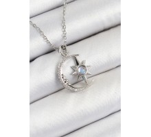 316L Çelik Zirkon Taşlı Kutup Yıldızlı Hilal Model Gümüş Renk Kadın Kolye - TJ-BKO10342
