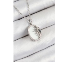 316L Çelik Zirkon Taşlı Yarım Güneş Model Gümüş Renk Kadın Kolye - TJ-BKO10344