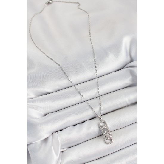 316L Çelik Zirkon Taşlı Messika Model Gümüş Renk Kadın Kolye - TJ-BKO10346