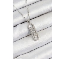 316L Çelik Zirkon Taşlı Messika Model Gümüş Renk Kadın Kolye - TJ-BKO10346