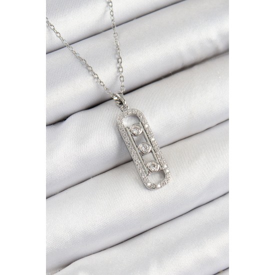 316L Çelik Zirkon Taşlı Messika Model Gümüş Renk Kadın Kolye - TJ-BKO10346
