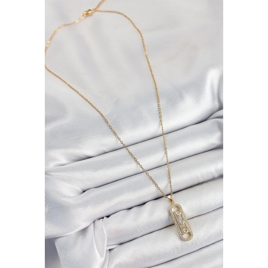 316L Çelik Zirkon Taşlı Messika Model Gold Renk Kadın Kolye - TJ-BKO10345