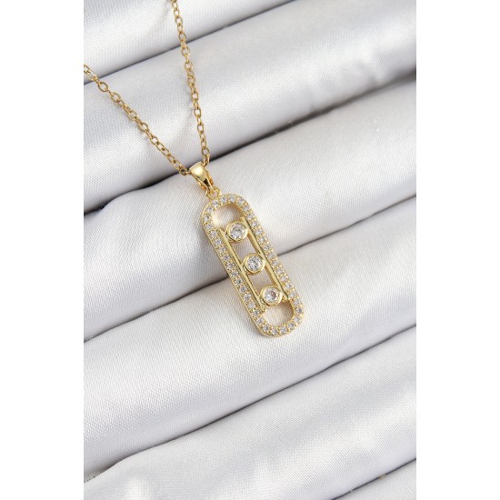 316L Çelik Zirkon Taşlı Messika Model Gold Renk Kadın Kolye - TJ-BKO10345