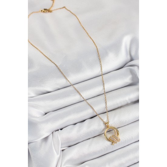 316L Çelik Zirkon Taşlı Düğüm Model Gold Renk Kadın Kolye - TJ-BKO10349