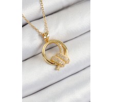 316L Çelik Zirkon Taşlı Düğüm Model Gold Renk Kadın Kolye - TJ-BKO10349