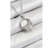 316L Çelik Zirkon Taşlı Düğüm Model Gümüş Renk Kadın Kolye - TJ-BKO10350