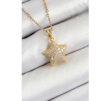 316L Çelik Zirkon Taşlı Yıldız Model Gold Renk Kadın Kolye - TJ-BKO10351