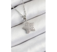 316L Çelik Zirkon Taşlı Yıldız Model Gümüş Renk Kadın Kolye - TJ-BKO10352