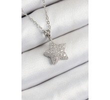 316L Çelik Zirkon Taşlı Yıldız Model Gümüş Renk Kadın Kolye - TJ-BKO10352