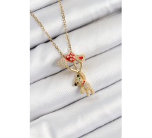 316L Çelik Zirkon Taşlı Uçan Balonlu Ayıcık Model Gold Renk Kadın Kolye - TJ-BKO10355
