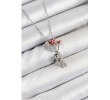 316L Çelik Zirkon Taşlı Uçan Balonlu Ayıcık Model Gümüş Renk Kadın Kolye - TJ-BKO10356