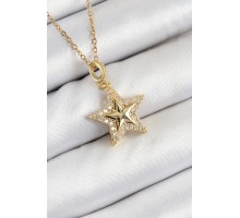 316L Çelik Zirkon Taşlı Yıldız Model Gold Renk Kadın Kolye - TJ-BKO10357